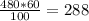 \frac{480*60}{100}= 288