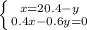 \left \{ {{x=20.4-y} \atop {0.4x-0.6y=0}} \right.