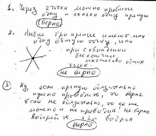 Какие из следующих утверждений верны? 1) через две различные точки проходит ровно одна прямая. 2) лю