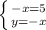 \left \{ {{-x=5} \atop {y=-x}} \right.