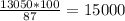 \frac{13050*100}{87}=15000