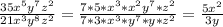 \frac{35x^5y^7z^2}{21x^3y^8z^2}=\frac{7*5*x^3*x^2y^7*z^2}{7*3*x^3*y^7*y*z^2}=\frac{5x^2}{3y}