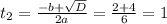 t_{2} = \frac{-b+ \sqrt{D} }{2a} = \frac{2+4}{6} =1