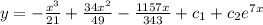 y=- \frac{x^3}{21}+ \frac{34x^2}{49} - \frac{1157x}{343}+c_1+c_2e^{7x}