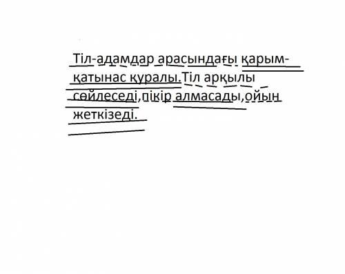 Берілген сөйлемге толық синтаксистік талдау жасаныз: тіл- арасындағы қарым-қатынас қуралы.тіл арқылы