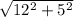 \sqrt{ 12^{2}+ 5^{2} }