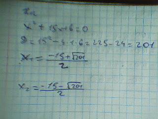 Чому дорівнює добуток коренів рівняння х2 + 15х + 6 = 0 ?