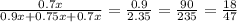 \frac{0.7 x}{0.9x + 0.75x + 0.7x} = \frac{0.9}{2.35} = \frac{90}{235} = \frac{18}{47}