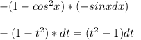 -(1-cos^2 x)*(-sin x dx)=\\\\-(1-t^2)*dt=(t^2-1)dt