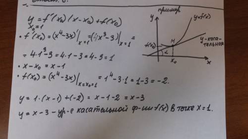 Составте уравнение касательной к графику функции f(x)=x^4-3x, проходящей через точку ×=1