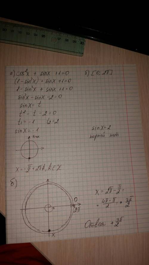 Интервалы уравнения с промежутками решением уравнения cos^2 x + sin x + 1 = 0 в промежутке [0; 2π] е