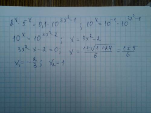 2^x*5x=0,1*10^3x^2-1 решить уравнение.