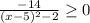 \frac{-14}{(x-5)^2 - 2} \geq 0