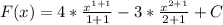 F(x)=4* \frac{ x^{1+1} }{1+1} -3* \frac{ x^{2+1} }{2+1} +C