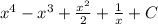 x^{4}-x^{3}+\frac{ x^{2} }{2}+\frac{1}{x} +C