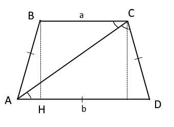 Разность оснований равнобедренной трапеции равна 14 см, а диагональ является биссектрисой тупого угл