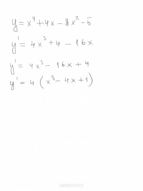 Найти производную функции y=x^4+4x-8x^2-5