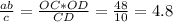 \frac{ab}{c} = \frac{OC*OD}{CD} = \frac{48}{10} = 4.8