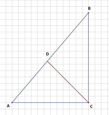Кгипотенузе прямоугольного треугольника проведена биссектриса, которая разбивает ее на отрезки длино