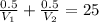 \frac{0.5}{ V_{1} } + \frac{0.5}{ V_{2} }=25