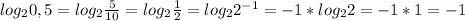 log_{2}0,5= log_{2} \frac{5}{10} = log_{2} \frac{1}{2}= log_{2} 2^{-1}=-1* log_{2}2=-1*1=-1