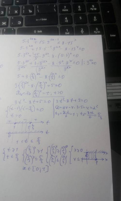 1) 25^(x+0,5)-7*10^x+4^(x+0,5)> 0 решить 2) 5*3^2x+15*5^(2x-1)