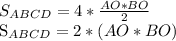 S_{ABCD} =4* \frac{AO*BO}{2} &#10;&#10;&#10; S_{ABCD}=2*(AO*BO)