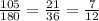 \frac{105}{180}= \frac{21}{36}= \frac{7}{12}