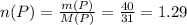 n(P) = \frac{m(P)}{M(P)} = \frac{40}{31} = 1.29