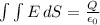 \int \int{E} \, dS = \frac{Q}{\epsilon_0}