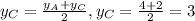 y_{C}= \frac{ y_{A}+ y_{C} }{2}, y_{C}= \frac{4+2}{2} =3