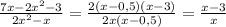 \frac{7x-2x^2-3}{2x^2-x}= \frac{2(x-0,5)(x-3)}{2x(x-0,5)}= \frac{x-3}{x}