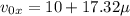 \displaystyle v_{0x}=10+17.32\mu