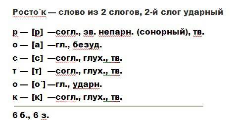 подробный фонетический разбор слова росток