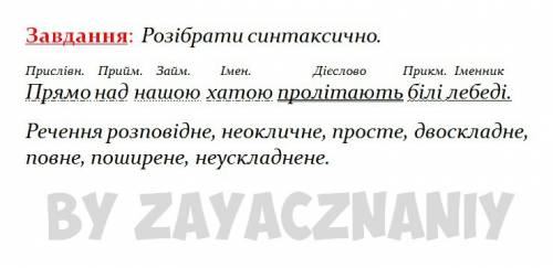 Прямо над нашою хатою пролітають булу лебеді. розібрати синтаксично