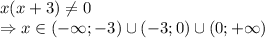 x(x+3) \neq 0&#10;\\\&#10;\Rightarrow x\in(-\infty;-3)\cup(-3;0)\cup(0;+\infty)&#10;