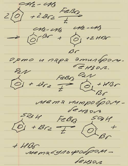 Какие соединения получаются при бромировании (в присутствии катализатора) следующих соединений: этил
