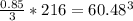 \frac{0.85}{3} *216 =60.48г