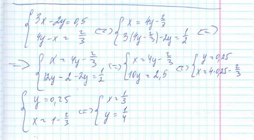 :решите систему уравнений 3)3x-2y =1/2 4y-x=2/3