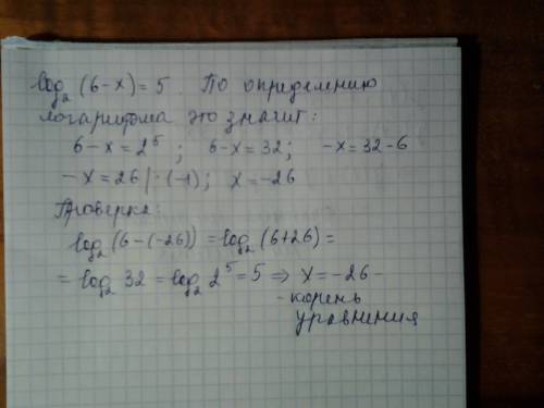 Log2 (6-x)=5 и если можно больше объеснений