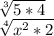 \sqrt[3]{5*4}&#10; &#10;\sqrt [4] { x^{2} *2 }