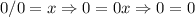 0/0=x \Rightarrow 0=0x \Rightarrow 0=0