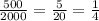 \frac{500}{2000}= \frac{5}{20} = \frac{1}{4}