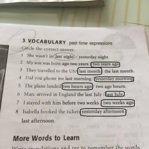 3vocabulary past time expressions circle the correct answer.