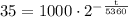 \mathrm{35=1000\cdot 2^{-\frac{t}{5360}}}