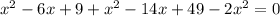 x^{2} -6x+9+ x^{2} -14x+49-2 x^{2} =0