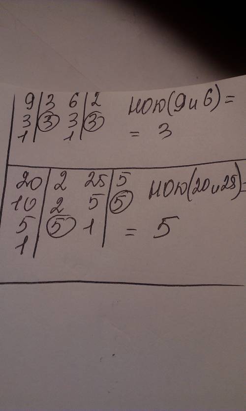 Найдите наибольший общий делитель чисел 9и6,20и25