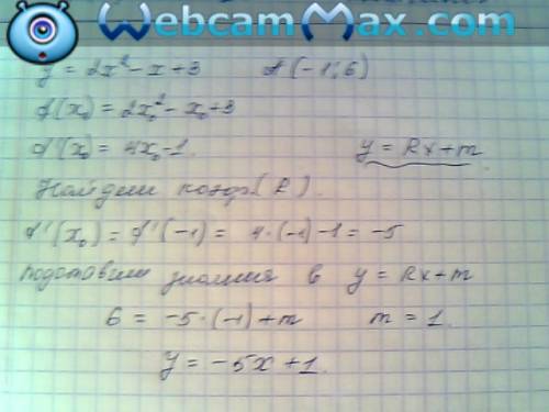 Напишите уравнение касательной к графику функции y=2 x^2 -x+3 проходящей через его точку а) а (-1; 6