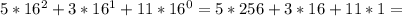 5*16^2+3*16^1+11*16^0=5*256+3*16+11*1=