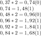 0,37*2=0,74 (0) \\ 0,74=1,48(1)\\0,48*2=0,96(0)\\&#10;0,96*2=1,92(1)\\0,92*2=1,84 (1)\\&#10;0,84*2=1,68(1)